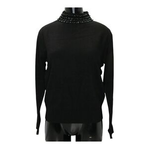 Carlucci Sweater Black Size M Womens High Collar Embellished Rhinestone Pullover